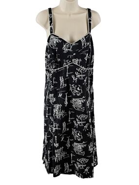 Black and White Printed Midi Dress - Women